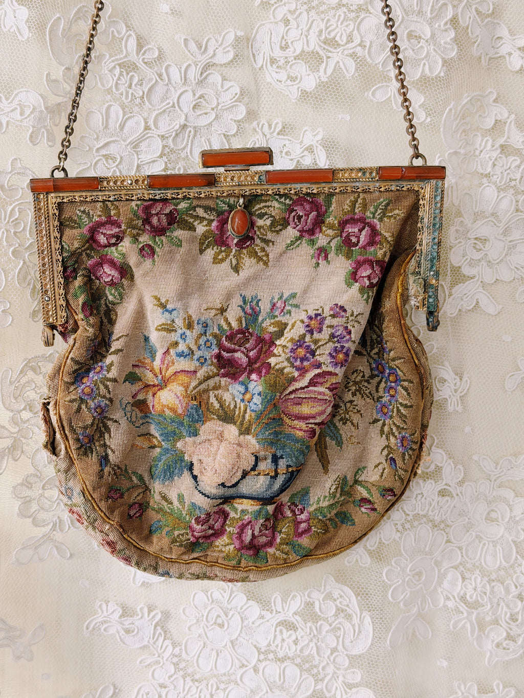 Antique Floral Tapestry Purse