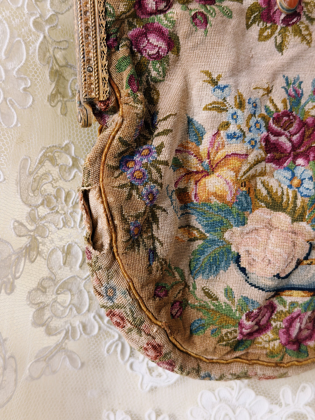 Antique Floral Tapestry Purse