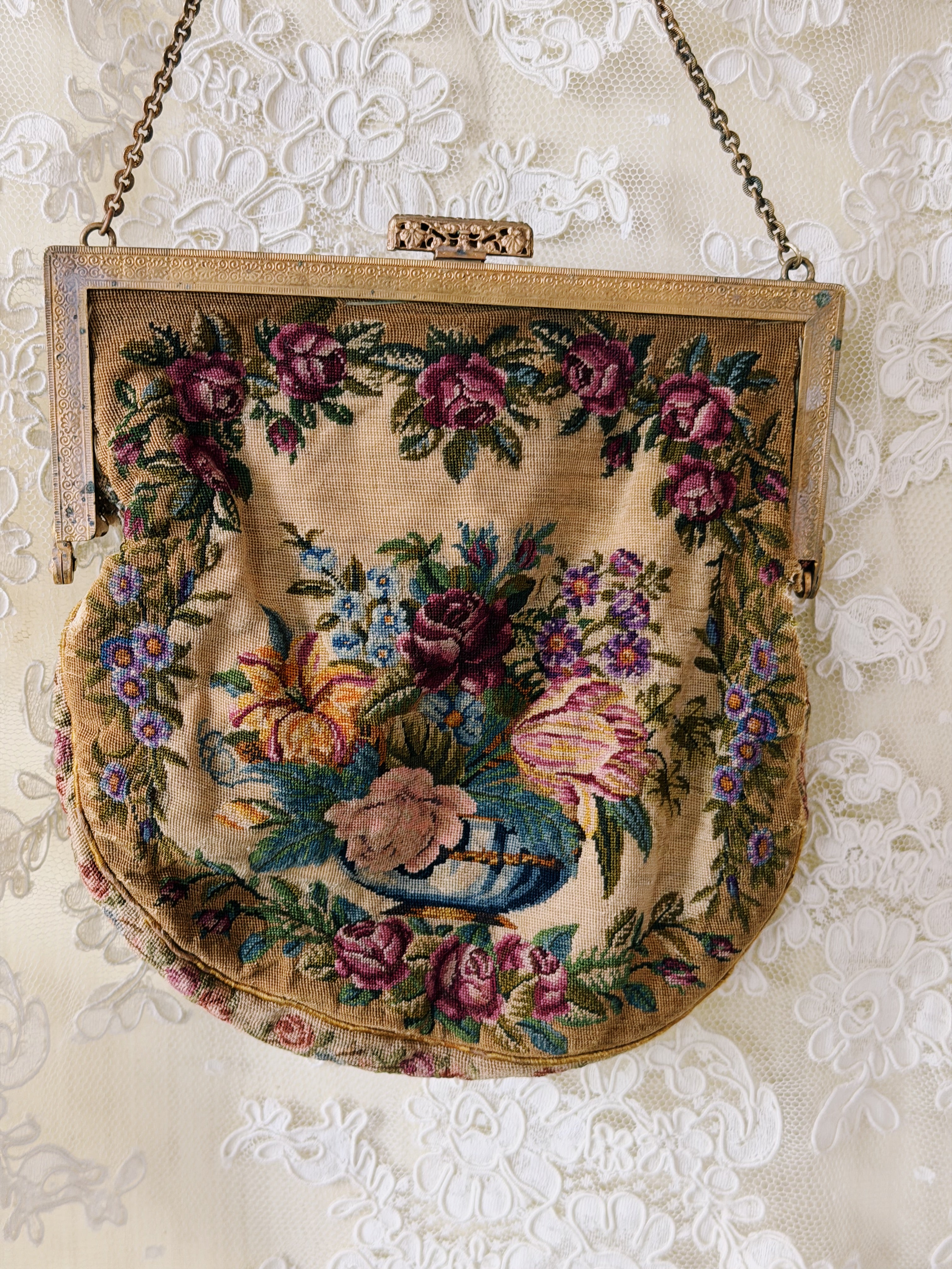 Antique Floral Tapestry Purse