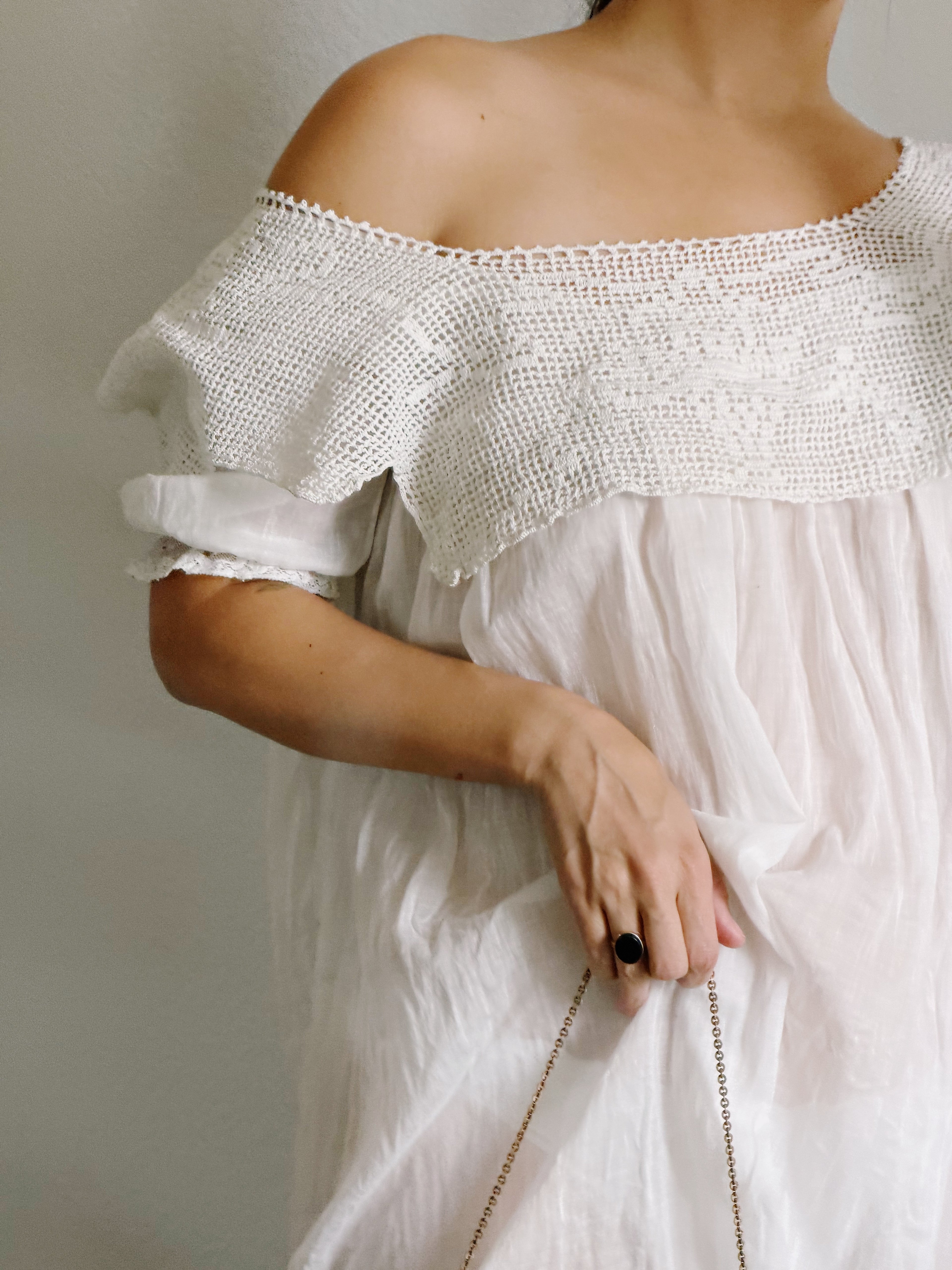 Antique Edwardian Night Dress & Crochet Collar
