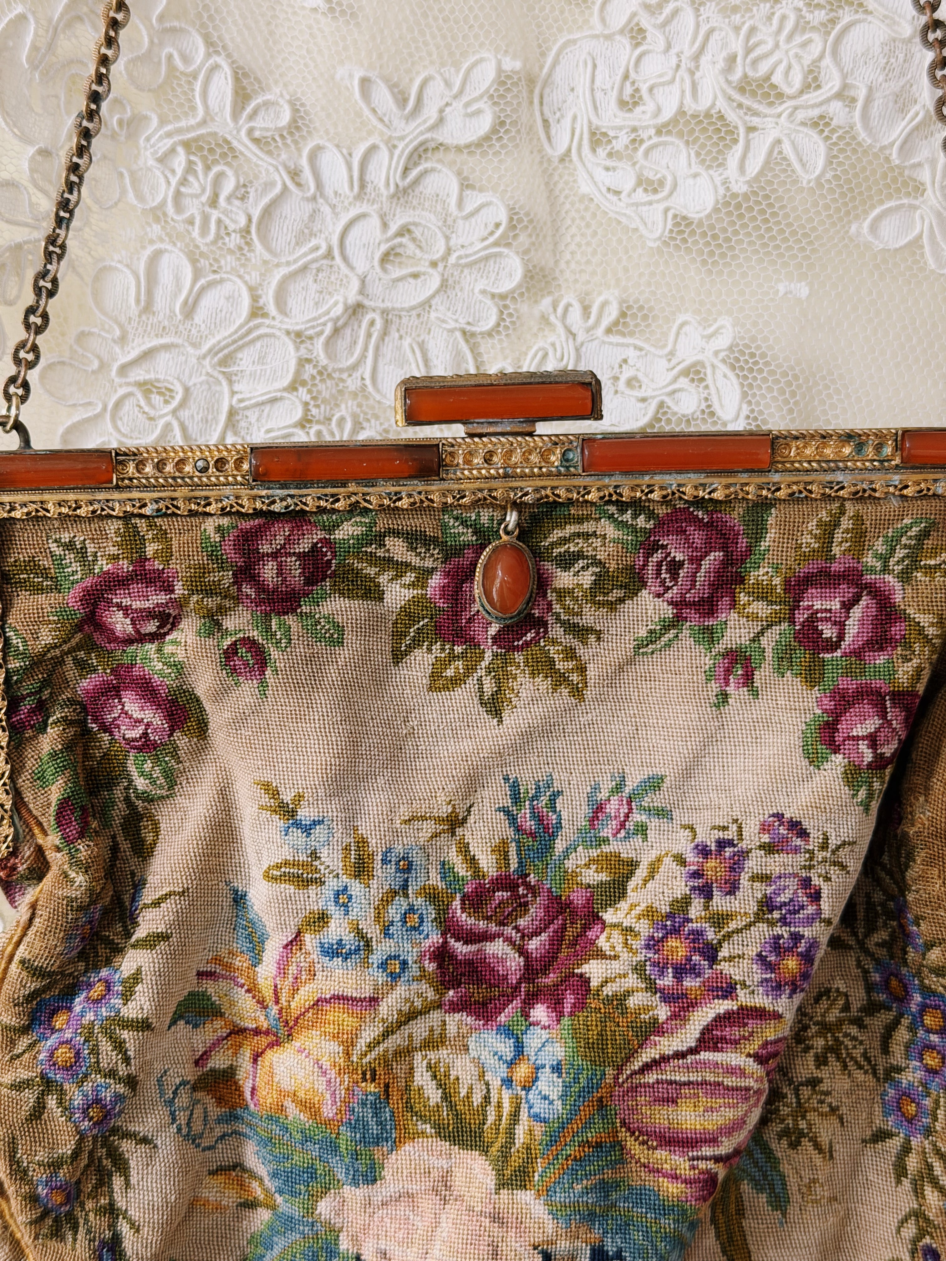Antique Floral Tapestry Purse