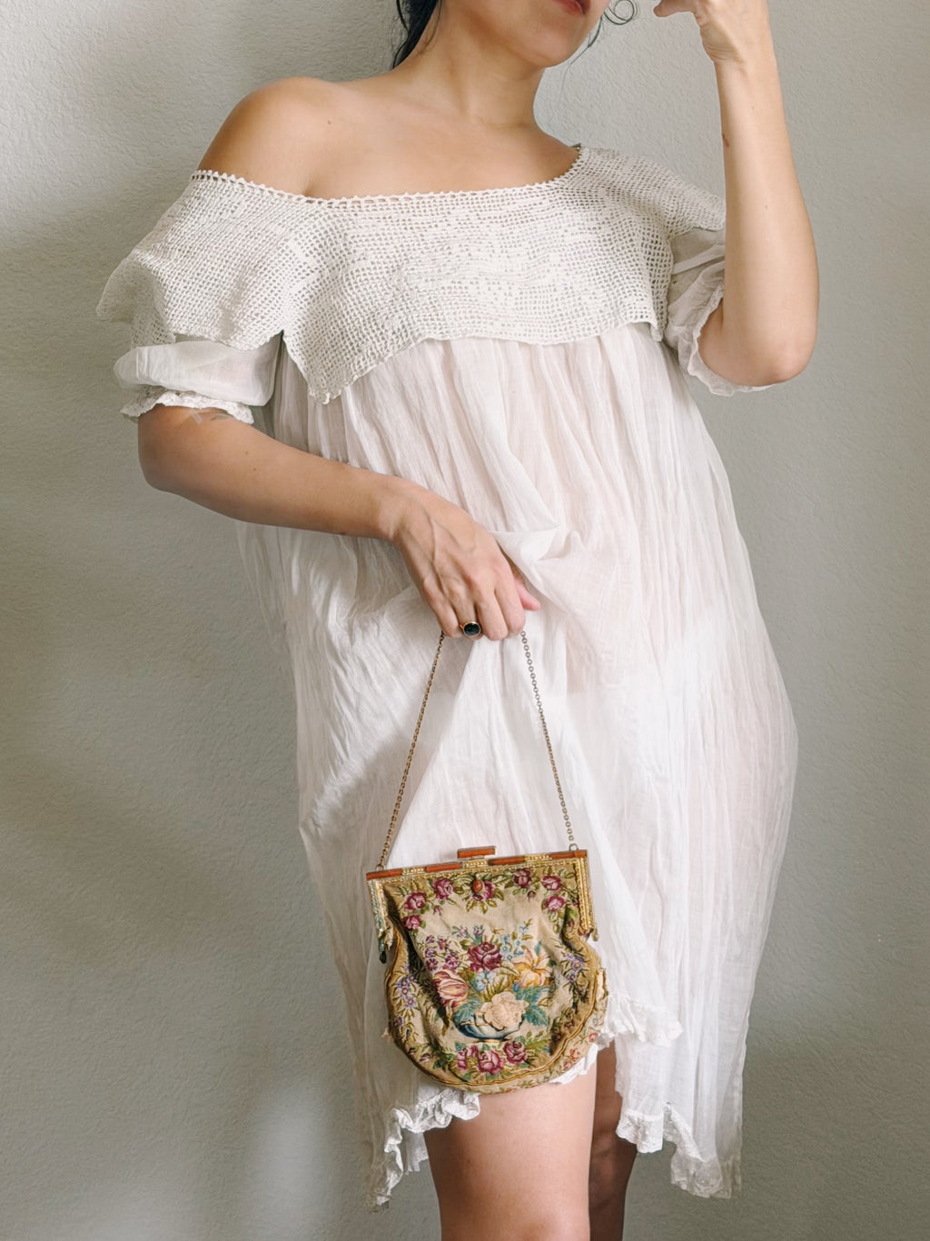 Antique Edwardian Night Dress & Crochet Collar
