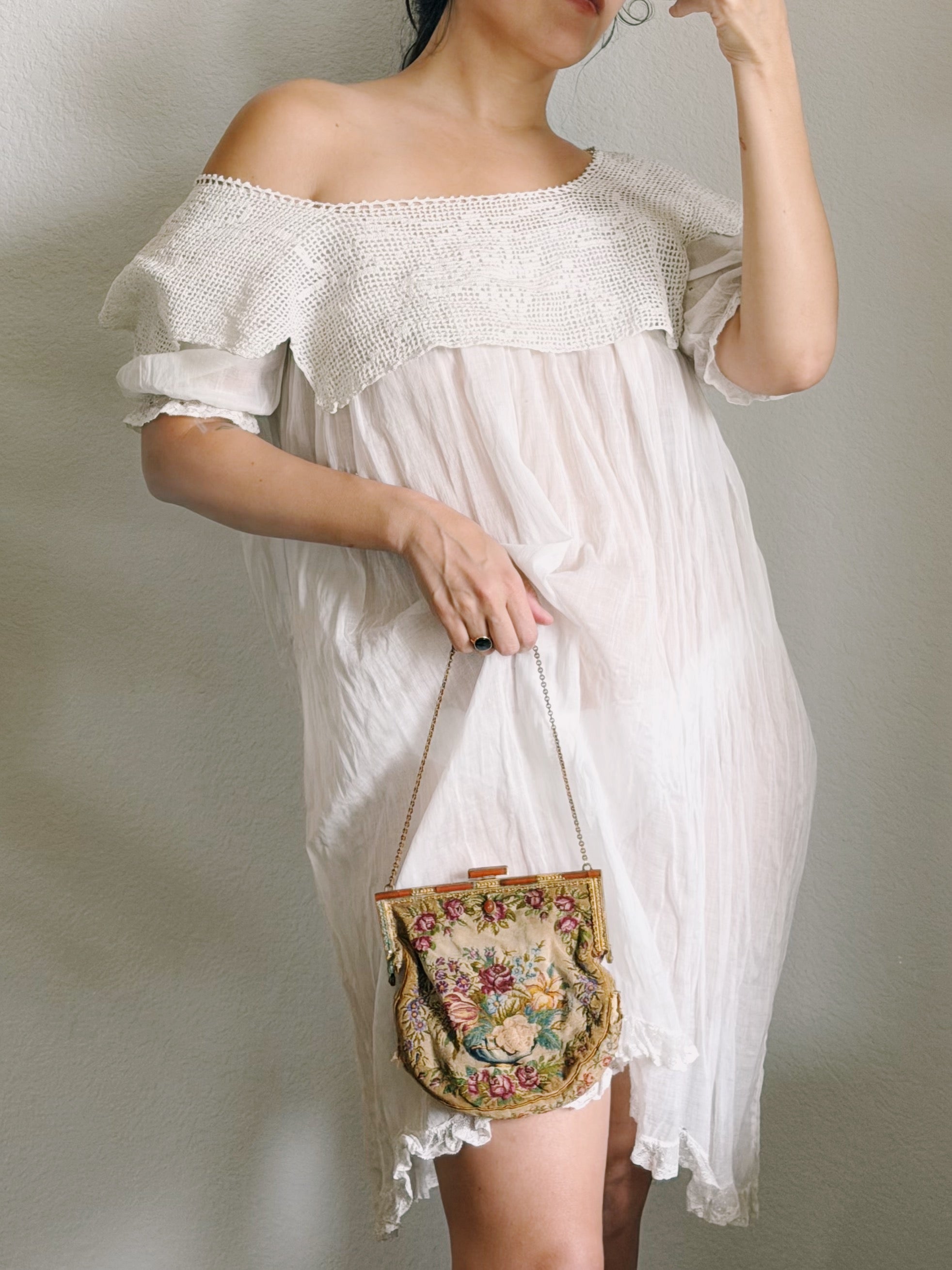 Antique Edwardian Night Dress & Crochet Collar