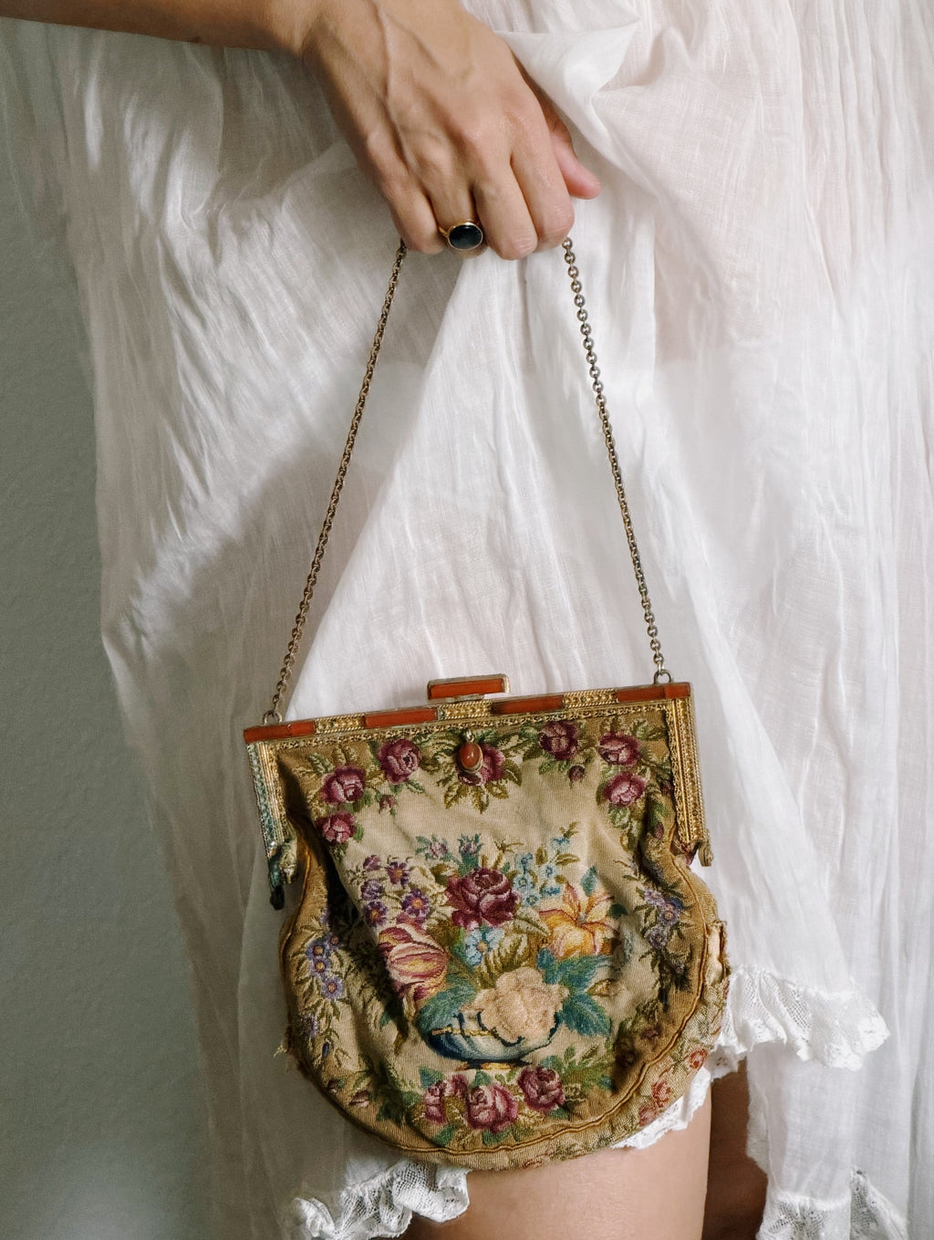 Antique Floral Tapestry Purse